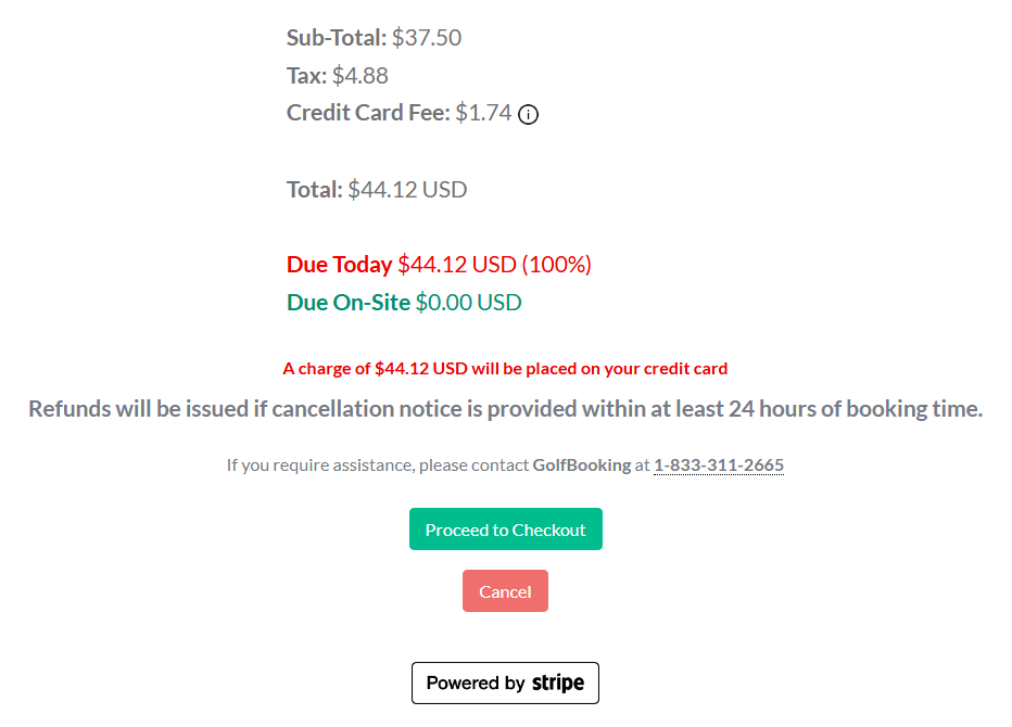 GolfBooking payments and holds screenshot
