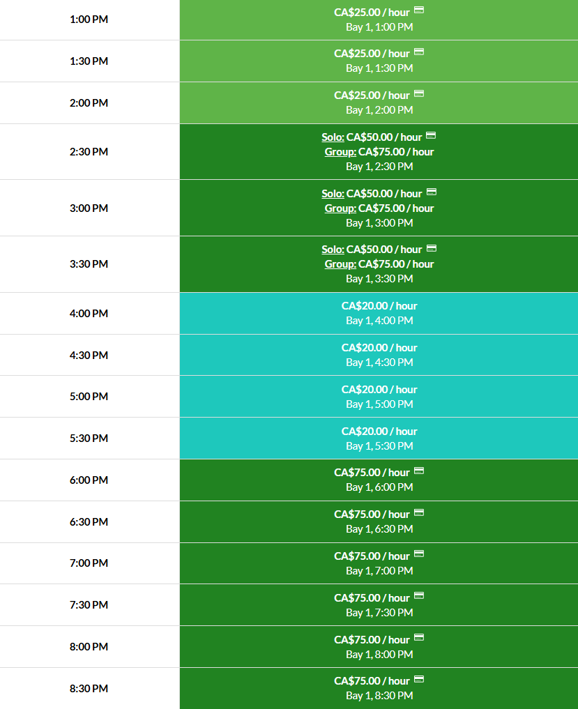 GolfBooking dynamic tee sheet rates screenshot